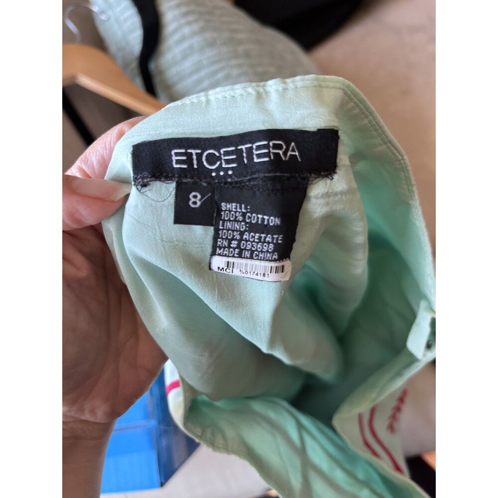 Etcetera Size 8 Aqua Pink Embroidered Floral Cotton Skirt Lined